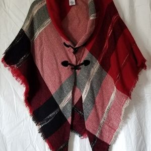 Women's soft plaid scarf wrap. Buttons in front